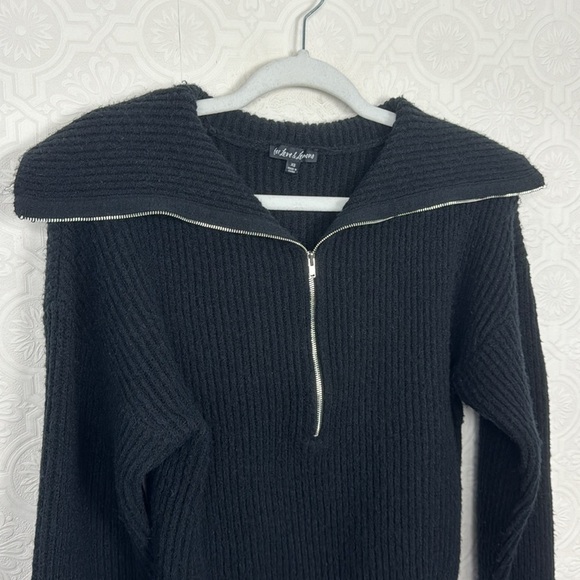 For Love & Lemons Quarter Zip Sweater Pullover Black Ribbed Slouchy Half Cropped - Picture 5 of 10